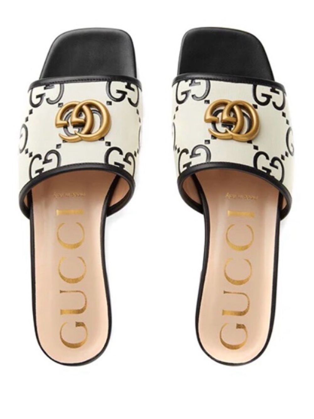 Gucci Cream & Black GG Logo Leather Slide Mules with Gold Double G - Picture 7 of 17